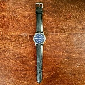 Timex Men’s Watch Blue Face & NEW Black Leather Strap & NEW Battery